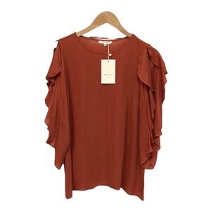 RETHM Rust Orange Cold Shoulder Ruffle Sleeve Blouse Top women's size L NWT